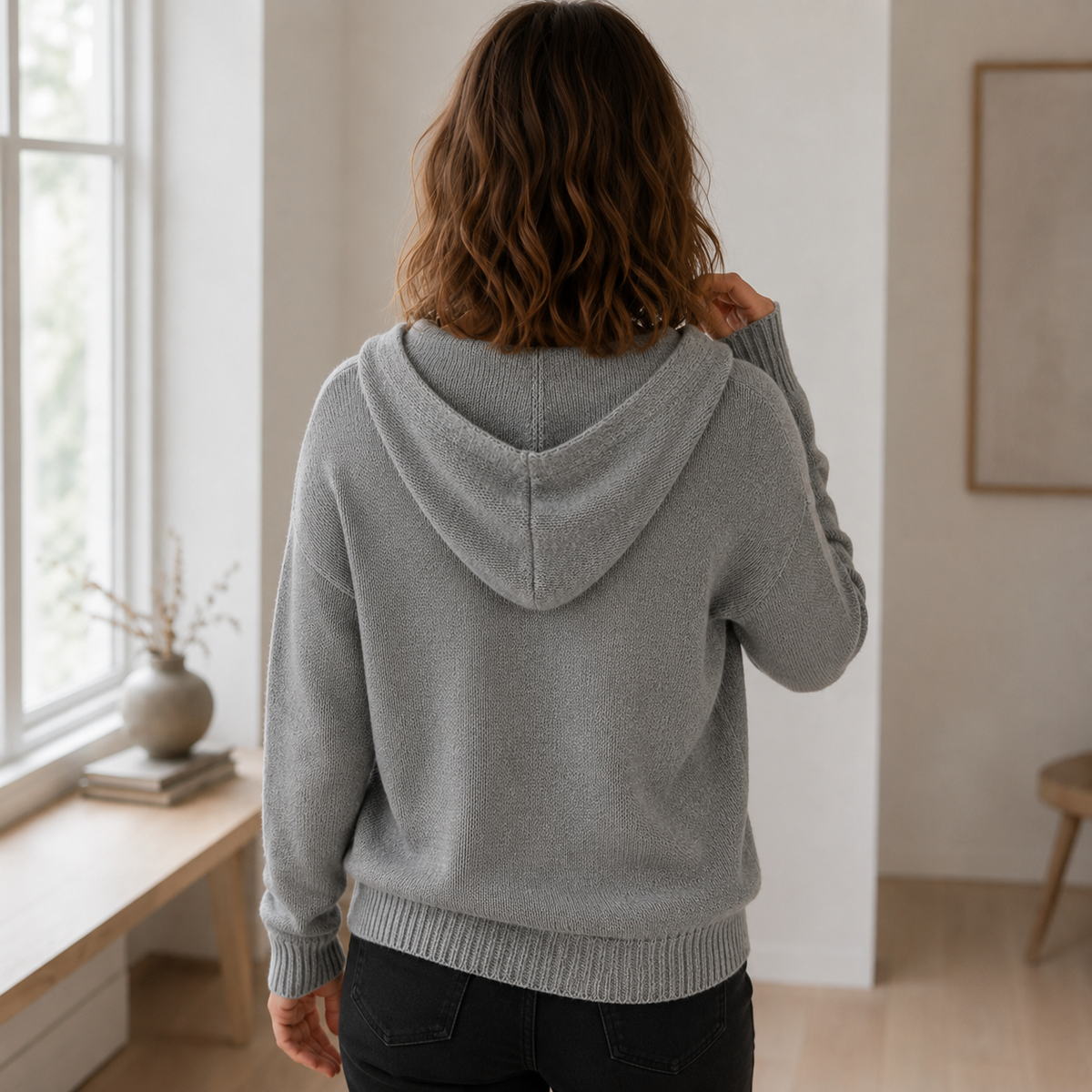 Wiebke stickad jacka med huva – tjock och varm