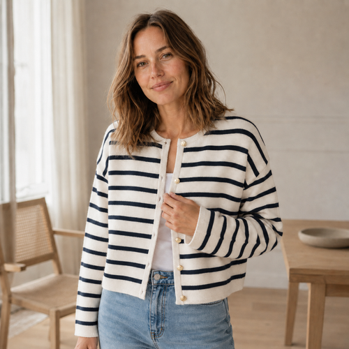 Colette randig kofta – klassisk med knappslå