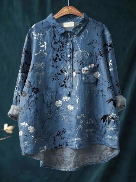 Blus med blommönster