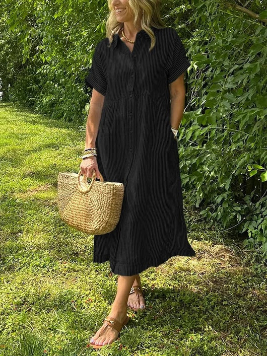 Greta klänning med knappslå med ränder