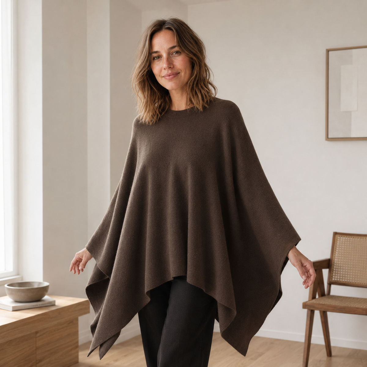 Solveig stickad cape – oversized och mjukt fallande