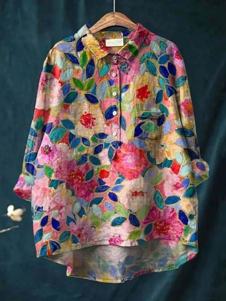 Blus med blommönster