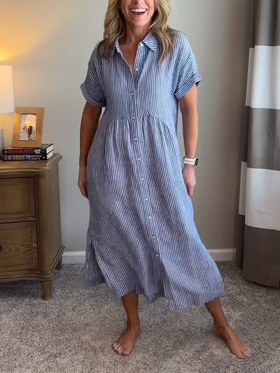 Greta klänning med knappslå med ränder