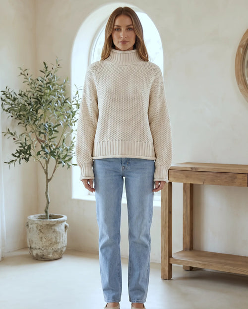 Camille grovstickad polotröja – vit