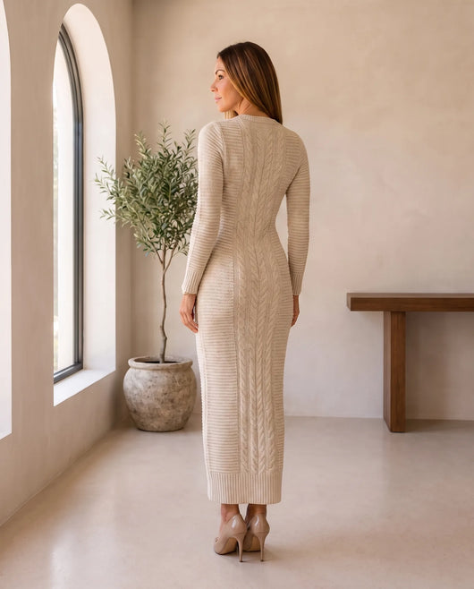 Colette kabelstickad maxiklänning – beige
