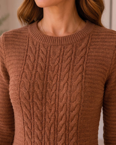 Colette kabelstickad maxiklänning – brun