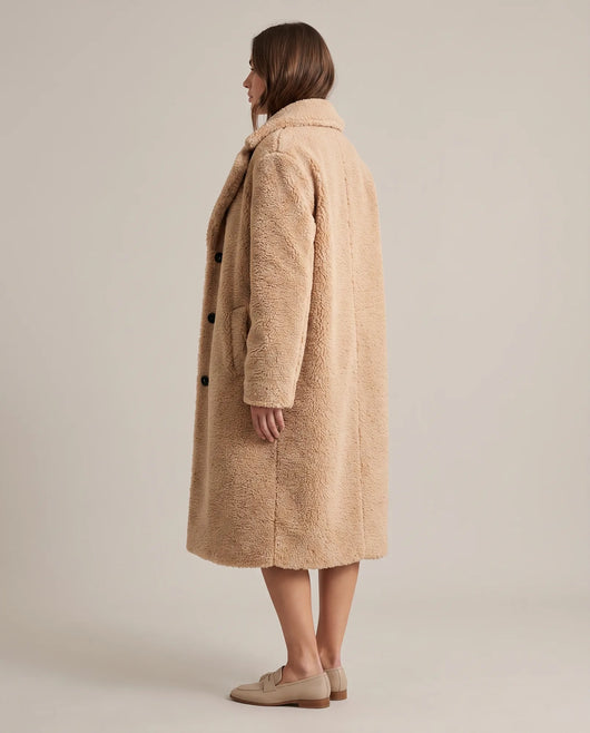 Delphine lång teddykappa – khaki