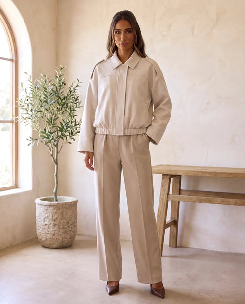 Hadley skjortjacka i mockalook – oversized – beige