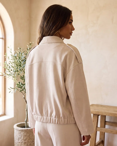 Hadley skjortjacka i mockalook – oversized – beige