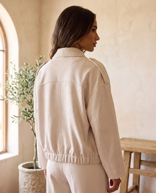 Hadley skjortjacka i mockalook – oversized – beige
