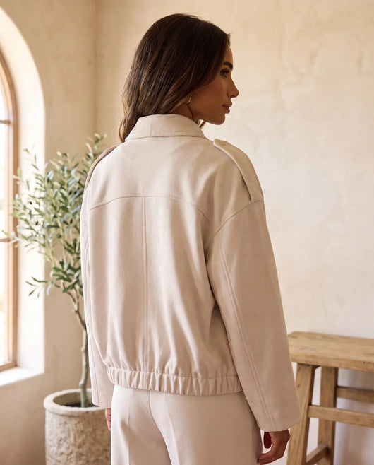 Hadley skjortjacka i mockalook – oversized – beige