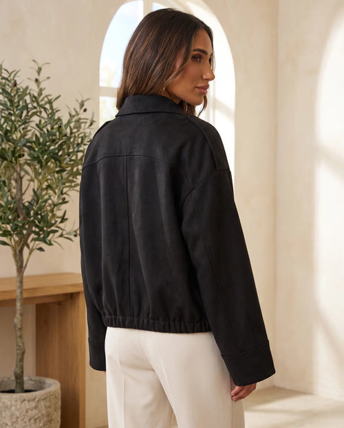 Hadley skjortjacka i mockalook – oversized – svart