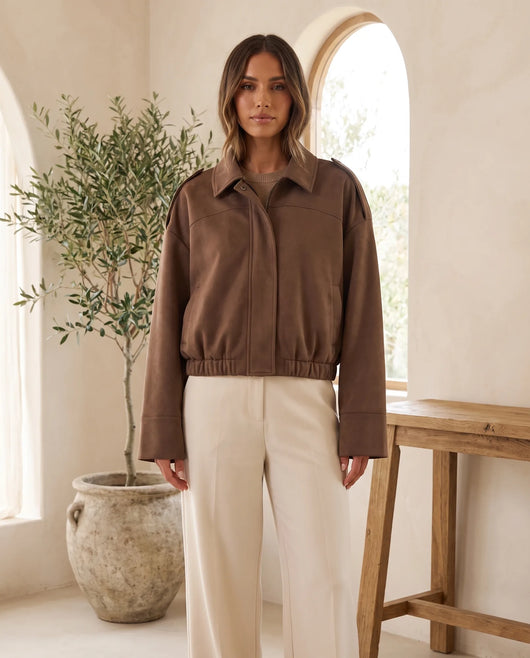 Hadley skjortjacka i mockalook – oversized – chokladbrun