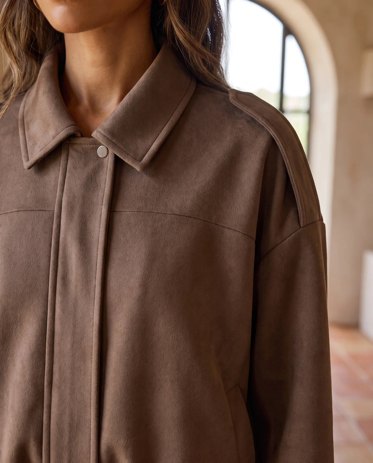 Hadley skjortjacka i mockalook – oversized – chokladbrun
