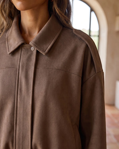 Hadley skjortjacka i mockalook – oversized – chokladbrun