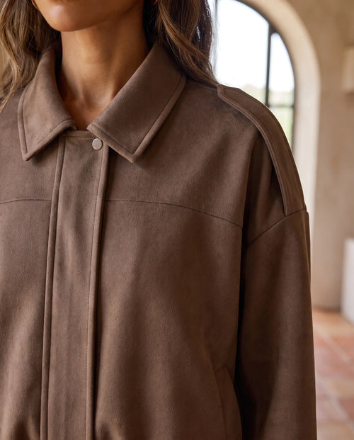 Hadley skjortjacka i mockalook – oversized – chokladbrun