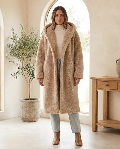 Elsie teddykappa med huva – beige