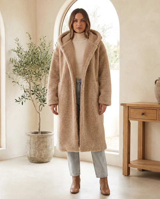 Elsie teddykappa med huva – beige