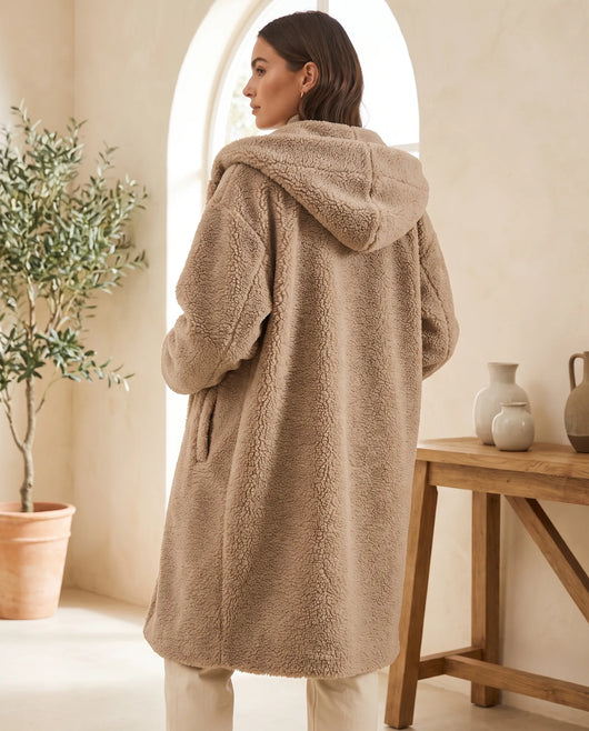 Elsie teddykappa med huva – beige