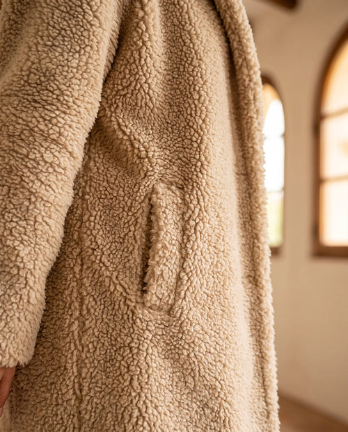 Elsie teddykappa med huva – beige