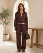 Winnie stickat set med vida byxor – chokladbrun