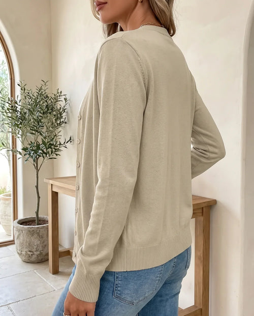 Odette finstickad kofta – V-ringning – khaki