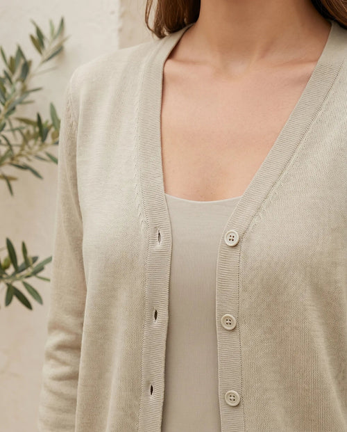 Odette finstickad kofta – V-ringning – khaki