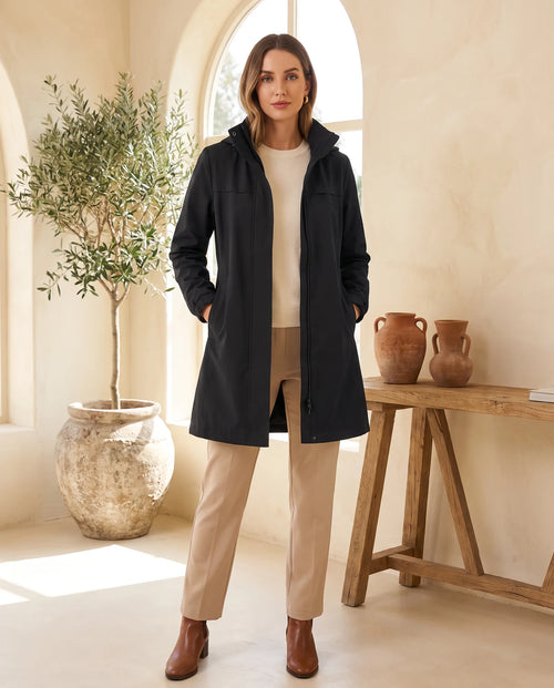 Harlow trenchcoat med huva – svart