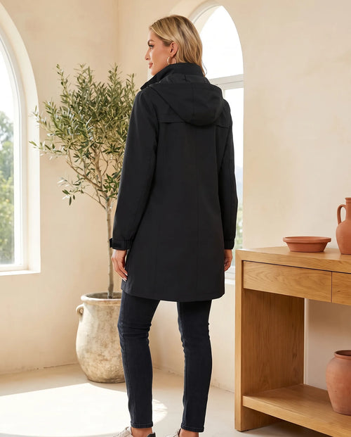 Harlow trenchcoat med huva – svart