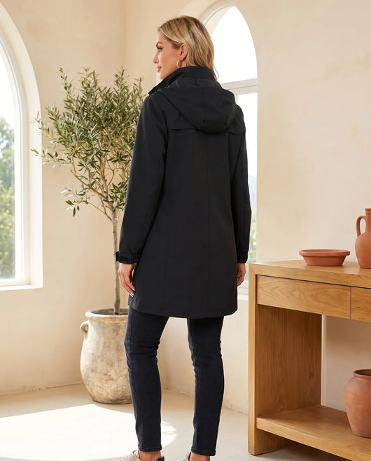 Harlow trenchcoat med huva – svart