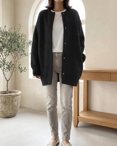 Wren stickad kofta – oversized med tryckknappar – svart