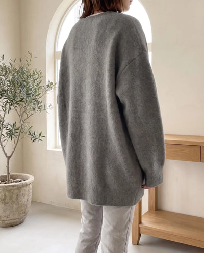 Wren stickad kofta – oversized med tryckknappar – grå