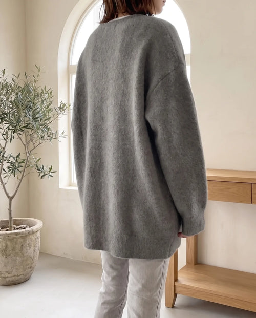 Wren stickad kofta – oversized med tryckknappar – grå