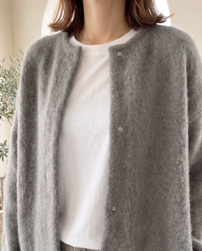 Wren stickad kofta – oversized med tryckknappar – grå