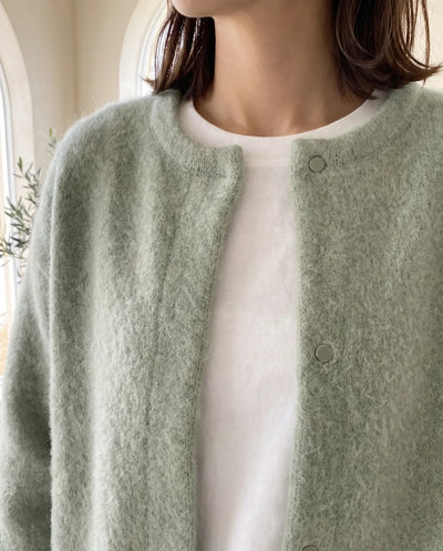 Wren stickad kofta – oversized med tryckknappar – salviagrön
