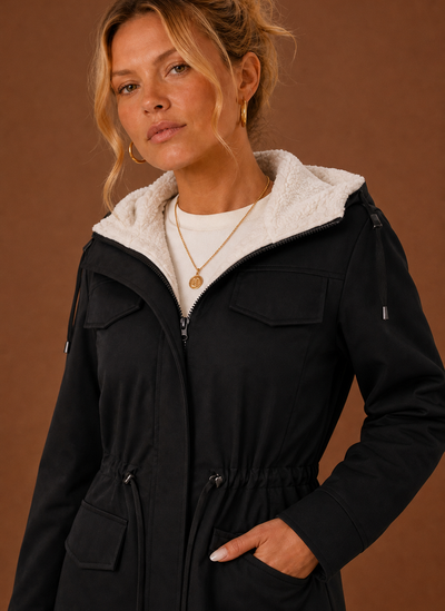 Parka med huva och fleecefoder