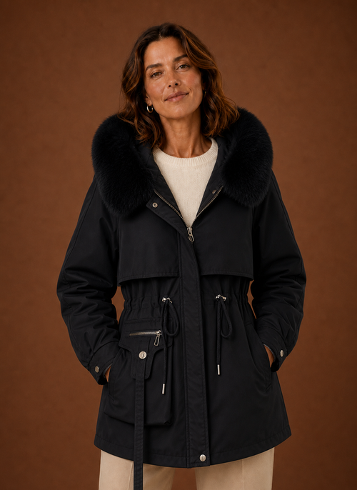 Parka med fuskpälskant på huvan