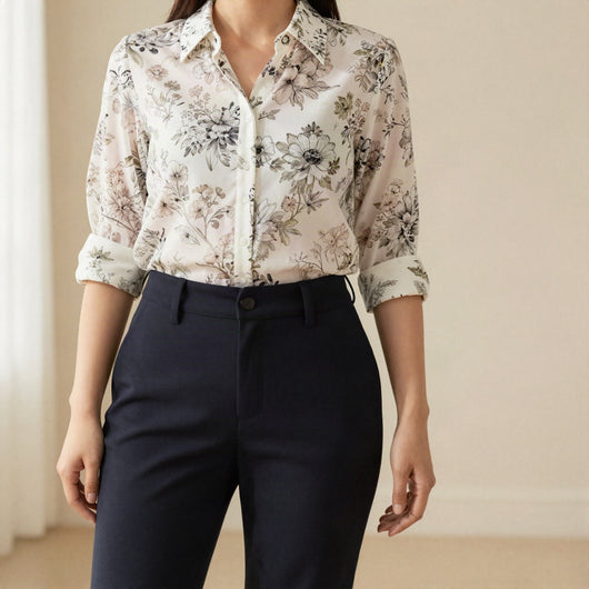 Alva blus med blomtryck – Vit med tryck
