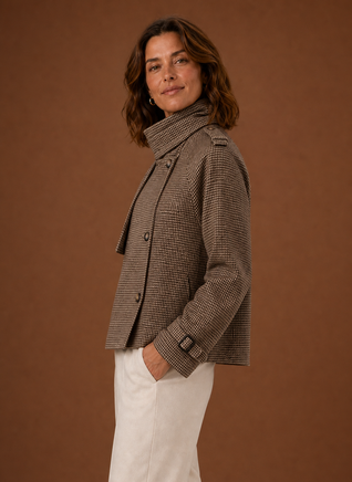 Veste à carreaux à col montant