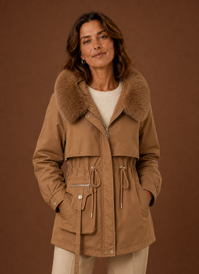 Parka med fuskpälskant på huvan