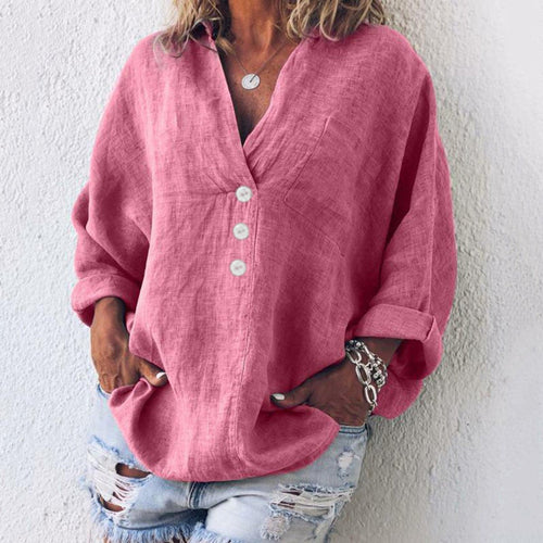 Elfriede bomulls- och linnetröja – oversized med V-ringning