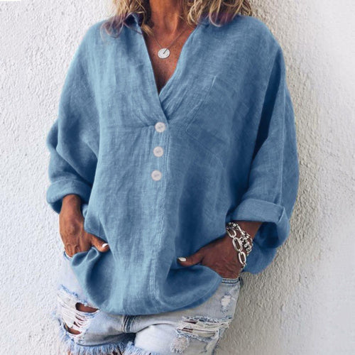 Elfriede bomulls- och linnetröja – oversized med V-ringning