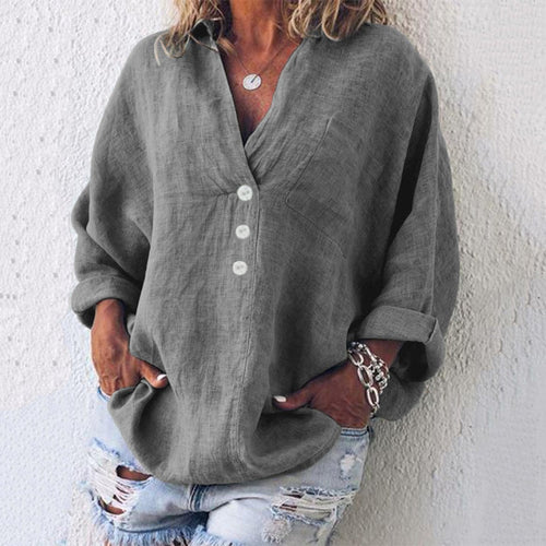 Elfriede bomulls- och linnetröja – oversized med V-ringning