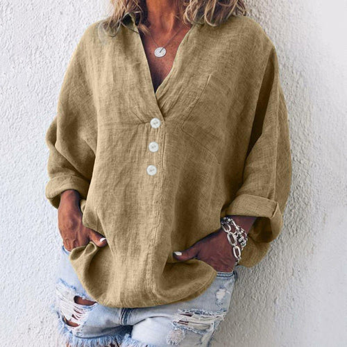 Elfriede bomulls- och linnetröja – oversized med V-ringning