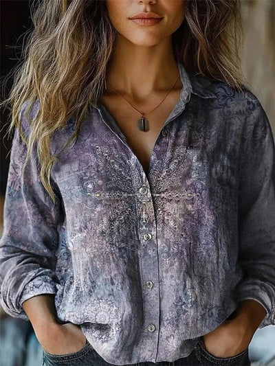 Elisabeth blus i denim med långa ärmar