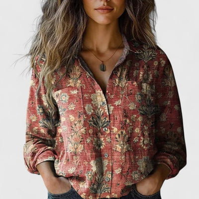 Elisabeth blus i denim med långa ärmar