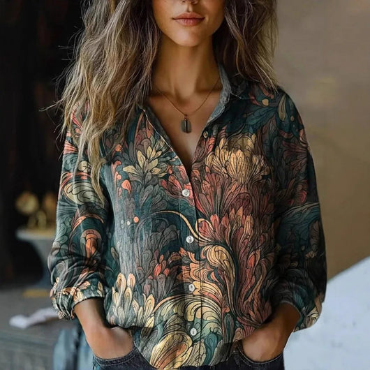 Elisabeth blus i denim med långa ärmar