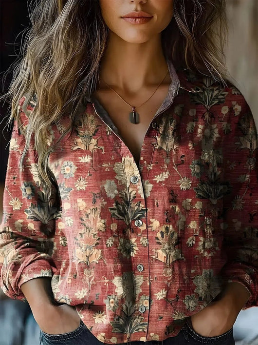 Elisabeth blus i denim med långa ärmar