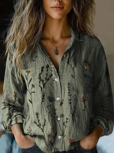 Elisabeth blus i denim med långa ärmar