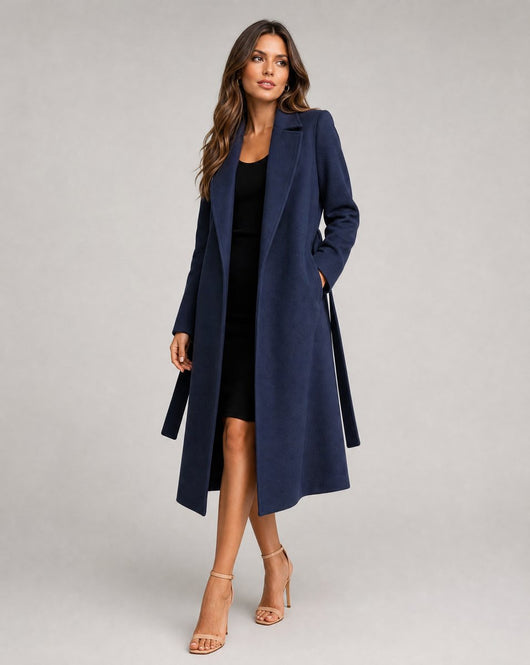Clara trenchcoat i ull – marinblå